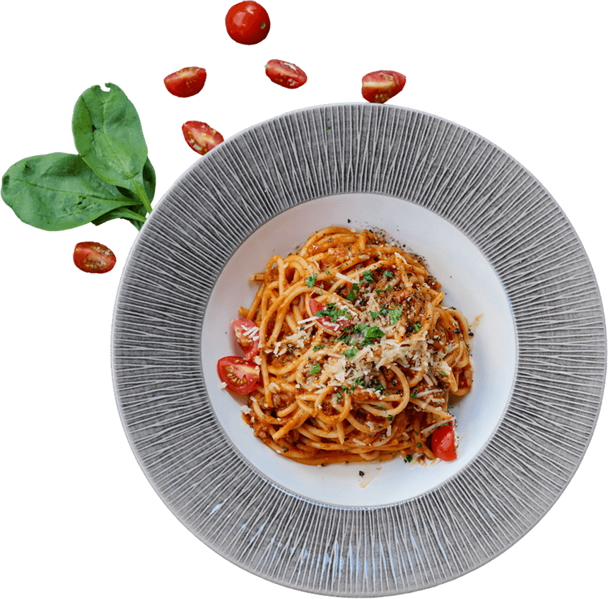 A plate of pasta with tomato sauce and basil.